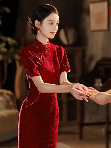 新中式敬酒服新娘红色改良旗袍结婚订婚回门礼服小个子女装高级感