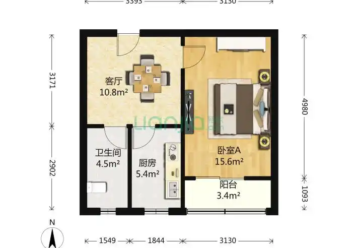 水关新村1室1厅1卫50平米装修案例