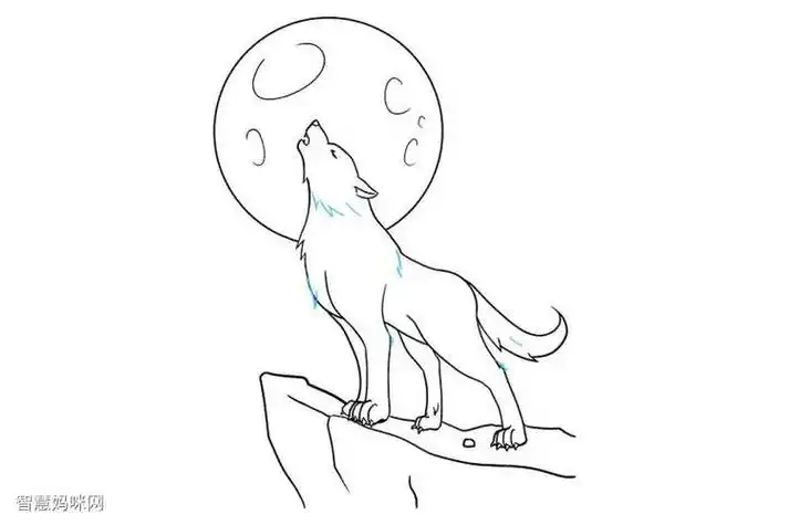 苍狼啸月简笔画