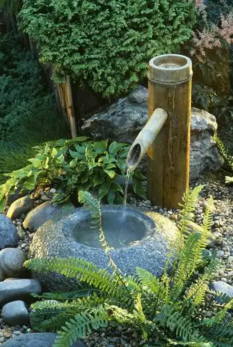 室外,特写,白天,美景,水,喷泉,竹子,日本,日本文化,庭院,池塘,景观