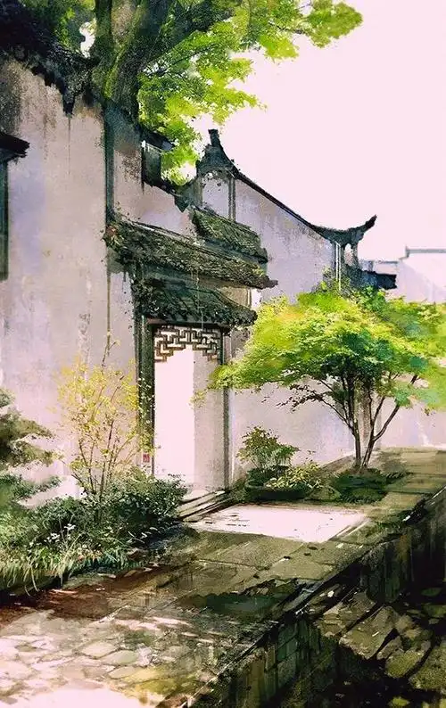 古色古香的庭院手绘欣赏