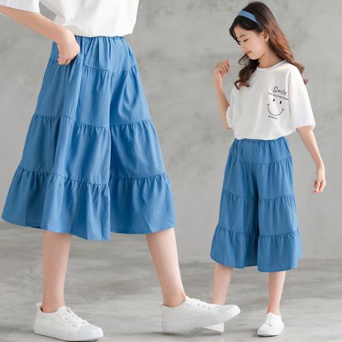 女童外穿牛仔七分裤夏季女孩薄款宽松休闲裙裤中大童大脚阔腿裤裙