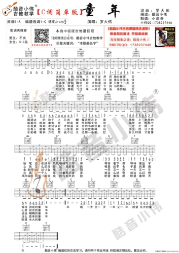 《童年》吉他谱简单版c调指法 酷音小伟吉他弹唱教学吉他谱图片格式六