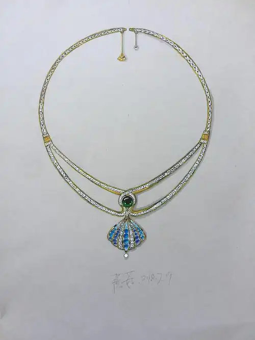 项链珠宝设计手绘白水晶77公主方红宝石耳环一对11mm正圆珍珠耳环红