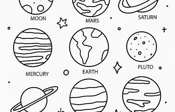 9款简约手绘线条风格的太阳系八大行星天文科普图片免抠素材