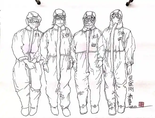 速写白衣天使驰援武汉你们逆行的样子真美