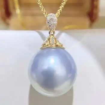 pearlboat澳白珍珠吊坠海水珍珠项链18k金镶嵌锆石锁骨链送女友送妈妈