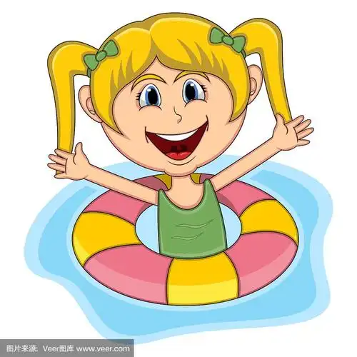 女孩游泳卡通