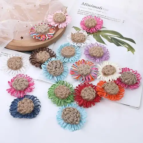环创用品 小雏菊麻绳花创意纸绳装饰花 diy麻花服装鞋帽配饰批发