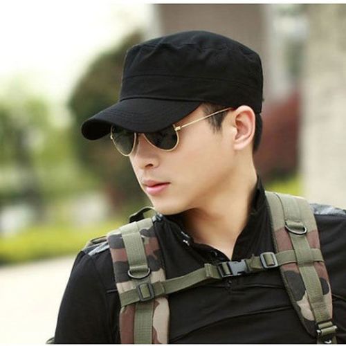 男士军人帽子夏季军绿高顶短檐平顶帽户外军帽钓鱼军训夏天工地帽