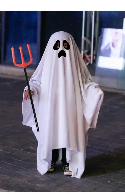 万圣节儿童服装男孩幽灵斗篷男童衣服恐怖表演服饰道具服白色鬼衣幽灵