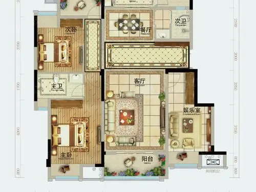 珠江城3室2厅2卫户型图