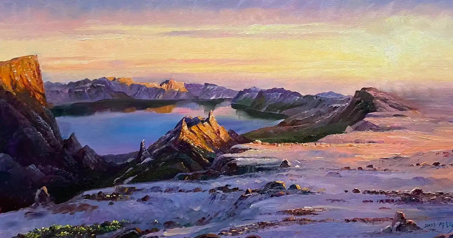 大自然的鬼斧神工.#朝鲜 #油画 #风景画 #天池 #聚宝盆 - 抖音