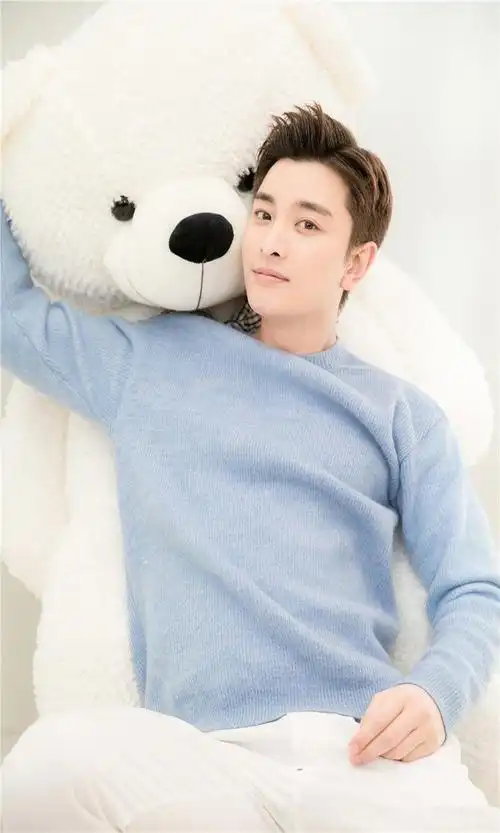 暖男贾乃亮浅蓝毛衣写真