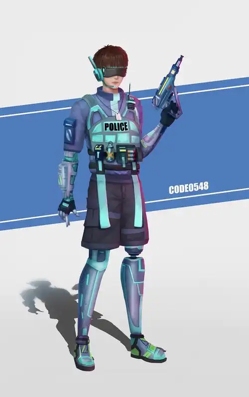 机械科技男角色立绘人物设计三视图原画