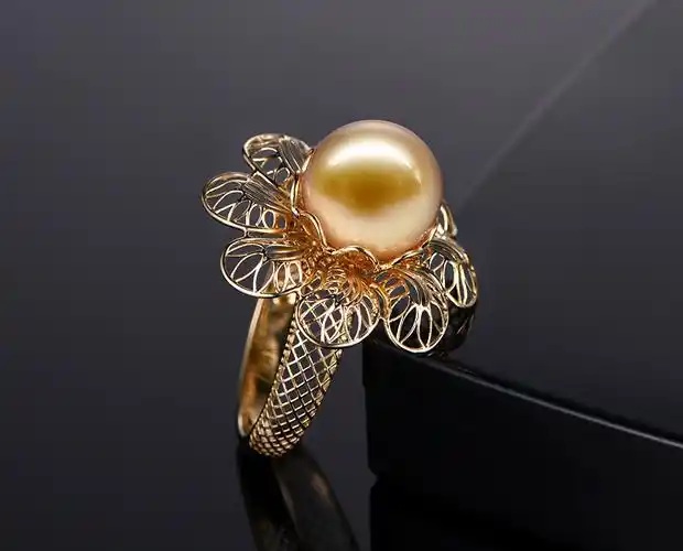 5-11mm金珍珠戒指 18k金镶嵌 彩宝宝石 15个工作日高级定制