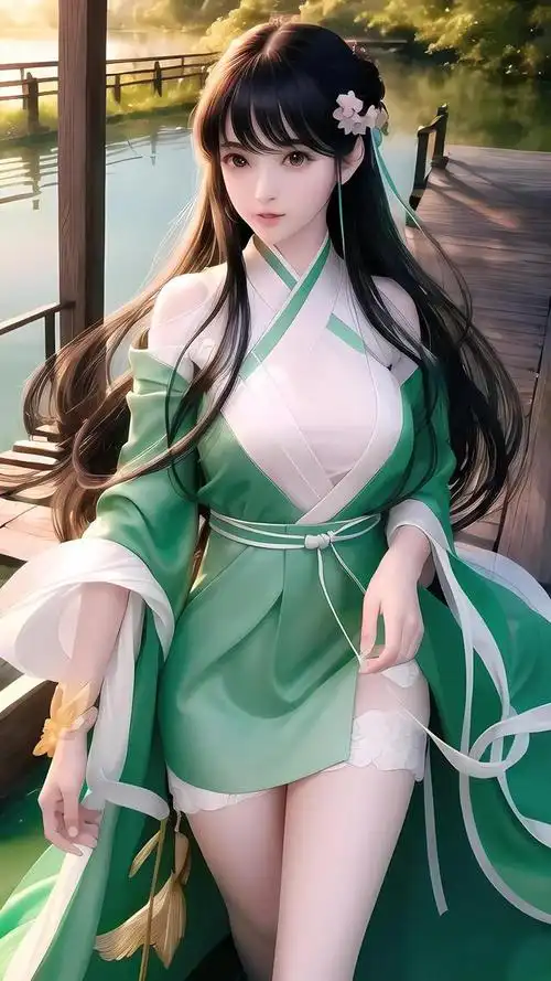 国风动漫穿着汉服的荷花女孩