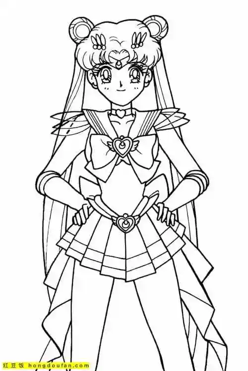 10张优雅迷人的月亮公主二次元公主涂色图片-红豆饭小学生简笔画大全