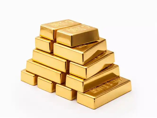 白色背景整齐叠放的金砖金条金块财富金色元素金融商业投资