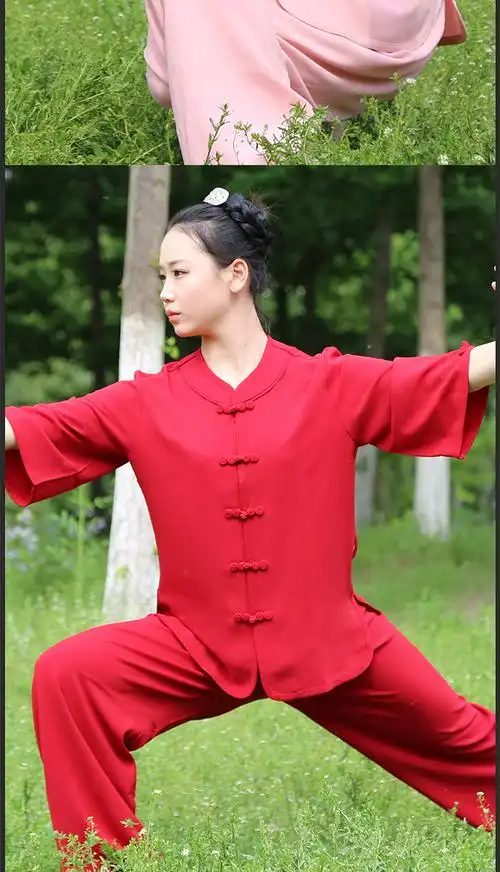 山人运动武极堂太极服夏装七分袖高弹麻福禄扣太极服装太极装练功服女