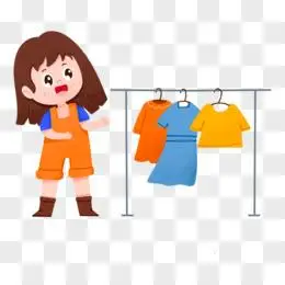 卡通手绘街边女孩摆摊卖衣服免抠元素