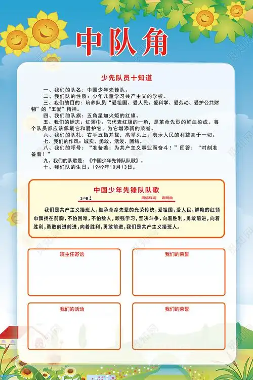 简约大气卡通蓝色中队角海报psd