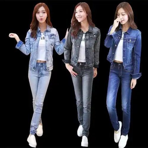 春秋季牛仔套装女装修身韩版春天百搭显瘦学生休闲时尚大码外衣服