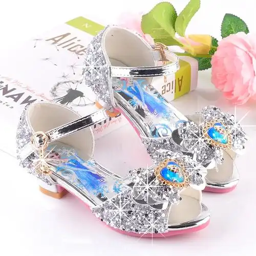 新款女童高跟鞋子夏季儿童冰雪奇缘爱莎公主水晶鞋小孩子表演凉鞋