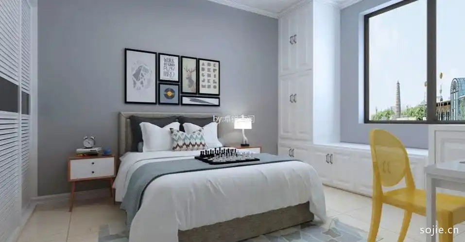 卧室 照片墙_欢乐谷社区80㎡简约风格小户型装修效果图