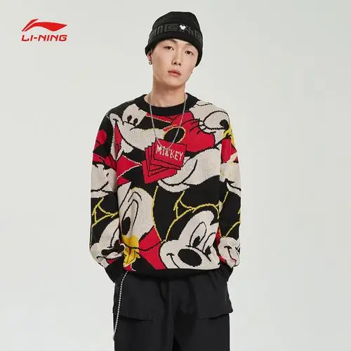 李宁卫衣男女同款2021春季新款国潮迪士尼米奇联名款毛衣ambr002