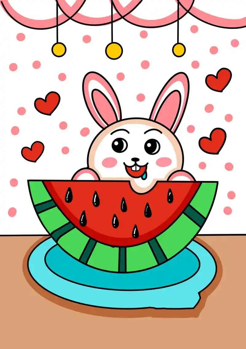可爱的兔子 西瓜91 儿童画 创意画 简笔画