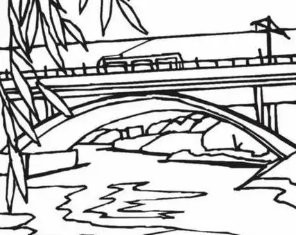 小桥流水风景简笔画图片大全