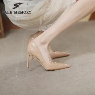 memory)高跟鞋女2023春夏新款裸漆皮细跟尖头性感气质浅口单鞋 裸色9