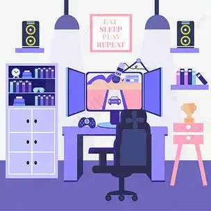 三联屏平面游戏室内房间插图