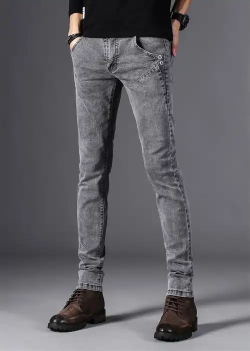 春夏季上新牛仔裤男2022年潮牌牛仔裤男修身小脚裤灰色弹力男士裤子