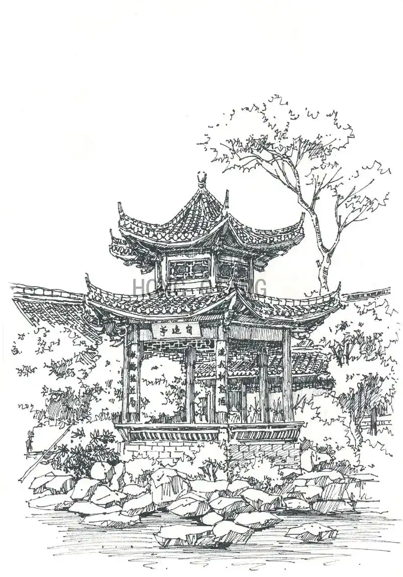 风景速写/东晋水城·归园.#东晋水城#建筑手绘#园林景观#速 - 抖音