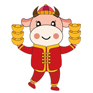 新年牛年红色卡通可爱牛拿着金元宝