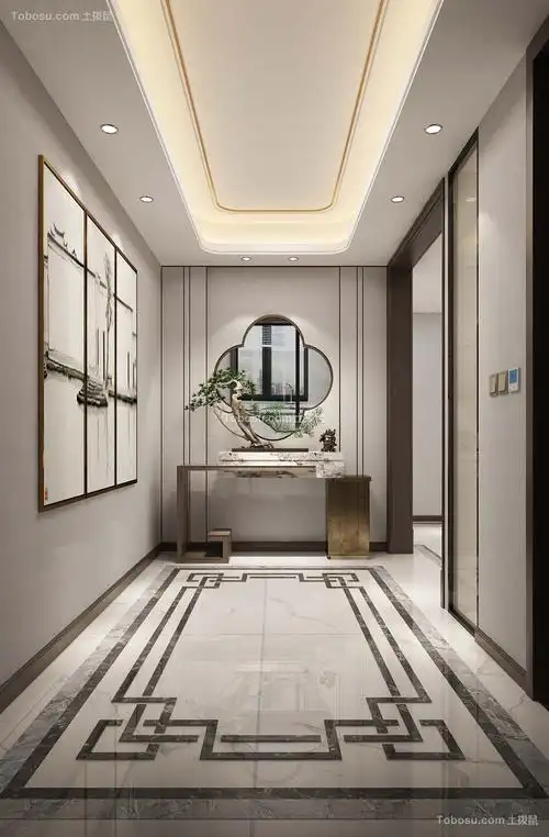 新中式玄关装修效果图欣赏-土拨鼠网2022装修图片大全