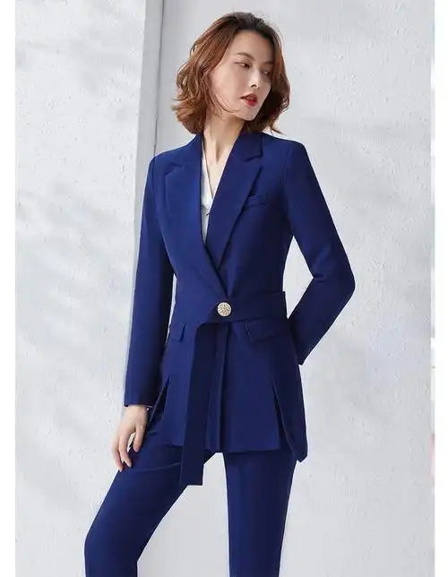 韩版职业装时尚气质工作服正装主持人西服套装lpf 宝蓝色西装 西裤 s