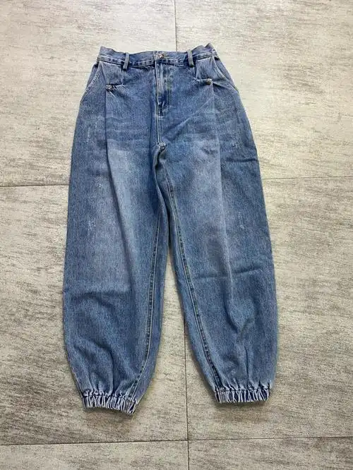 早春新款洗水宽松女萝卜牛仔裤