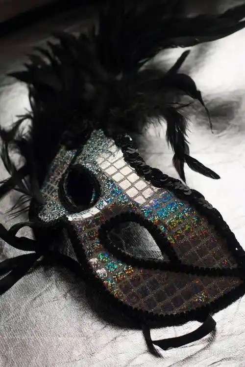 用羽毛黑色狂欢节面具