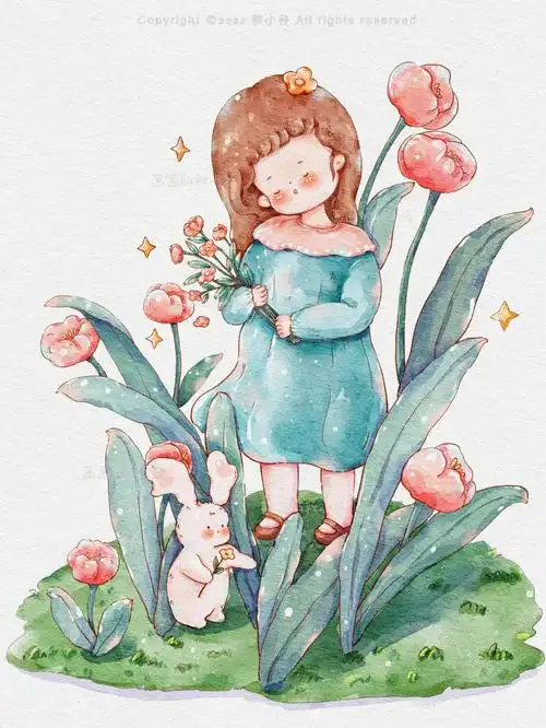 ipad水彩少女水彩治愈插画暖萌插画过程