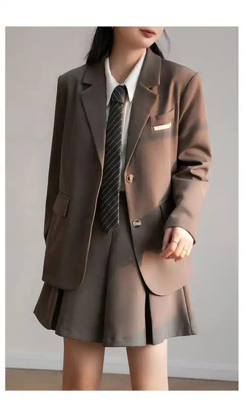 萌阅 女生小西装套装学生小个子短款女2022年新款秋装英伦学院风百褶