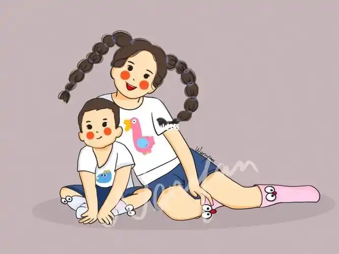姐弟插画|姐弟俩