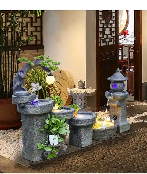 鱼池假山石假山流水喷泉客厅室内水系景观装饰大型阳台鱼池造景庭院