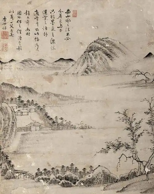 *2524 水村图 立轴 纸本