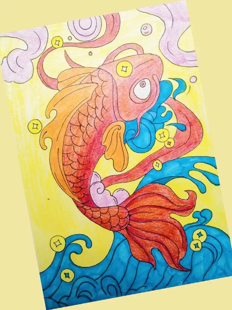 手绘190天|鲤鱼打挺|卡通篇|附过程图 锦鲤卡通系列临摹来源小红薯