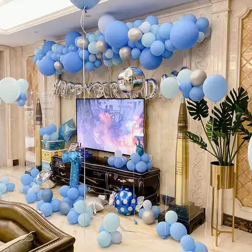 蓝色系男孩生日布置套餐男宝宝生日宴会装饰品儿童周岁家里装扮气球