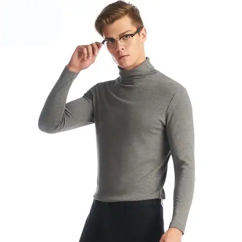 上装 三枪爽滑密棉两翻领高领长袖男衫男单件上衣秋衣单件保暖上衣