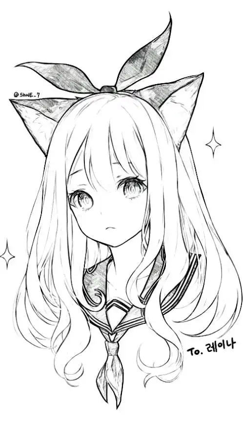 插画 手绘 线稿 美少女 花 公主 二次元 漫画 黑白 艺术 设计绘动漫简